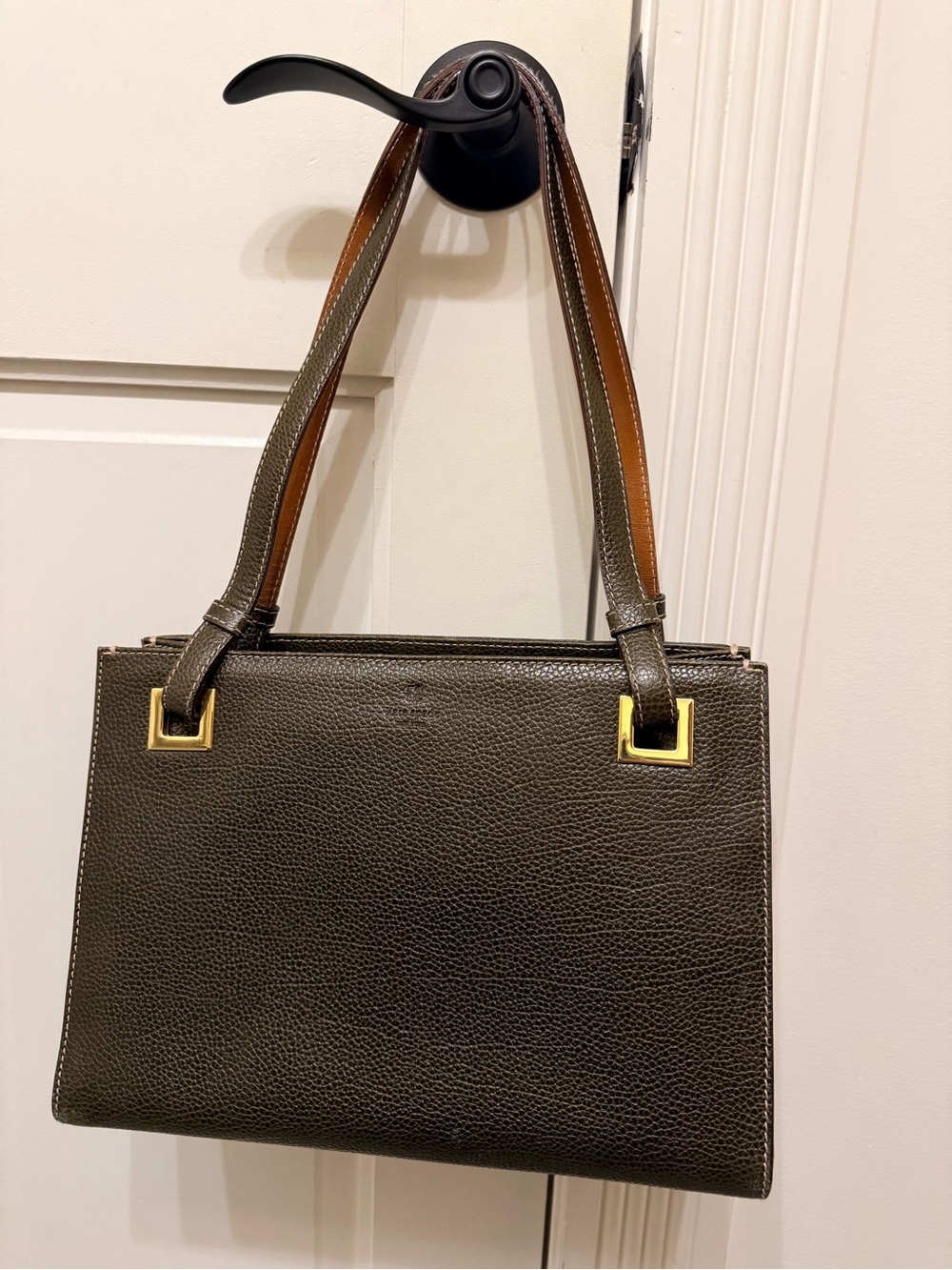 Kate Spade Made In Italy Olive Green Structured Leather Shoulder Bag